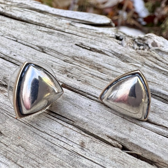 VTG Sterling Silver Triangular Earrings Post Style - Picture 11 of 11